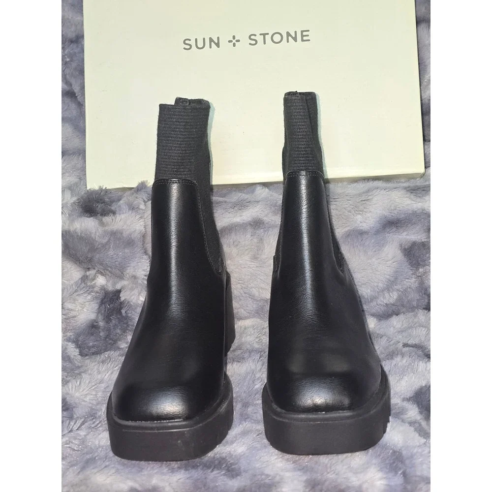 NWB Sun & Stone Verityy Black Chelsea Lug Sole Platform Boots Size‎ 6.5